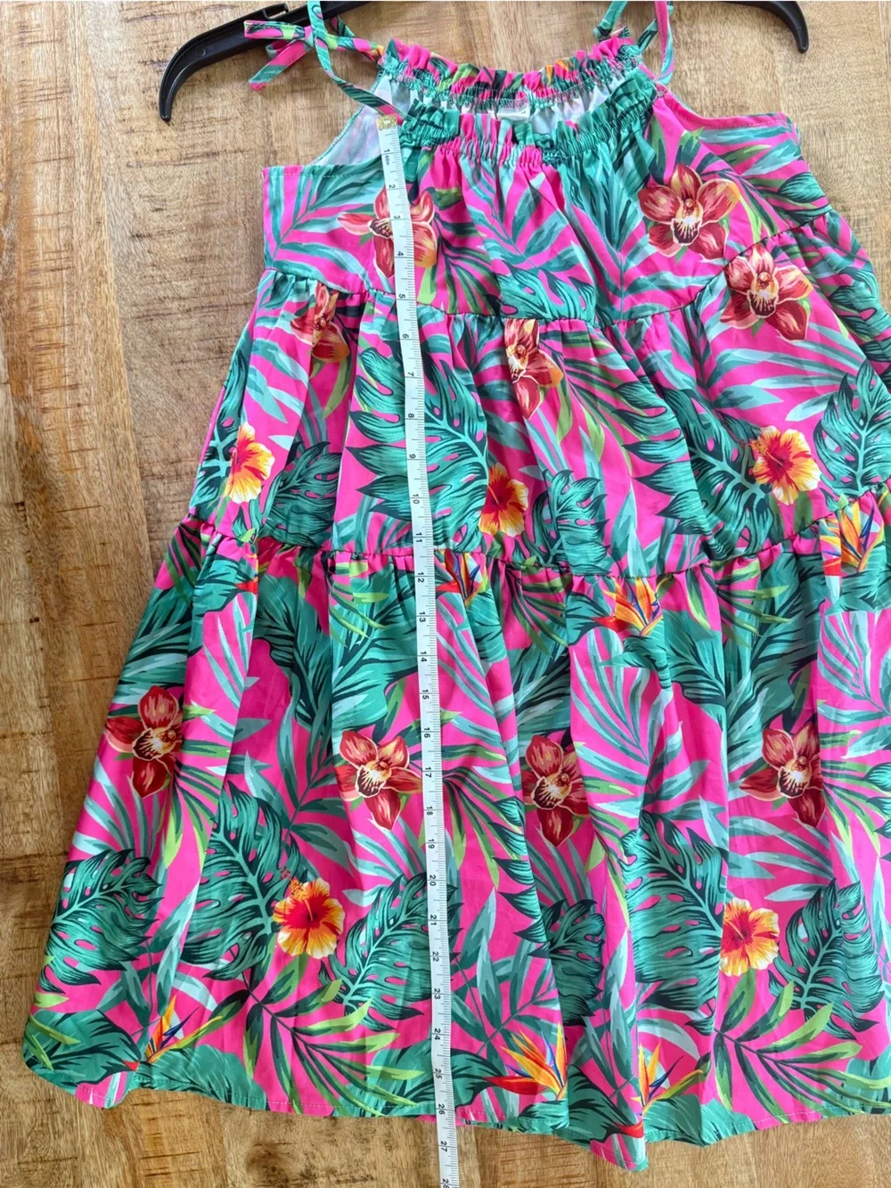 SHEIN Girls Size 8Y Tropical Floral Tiered Sundress Pink Green Tie Strap